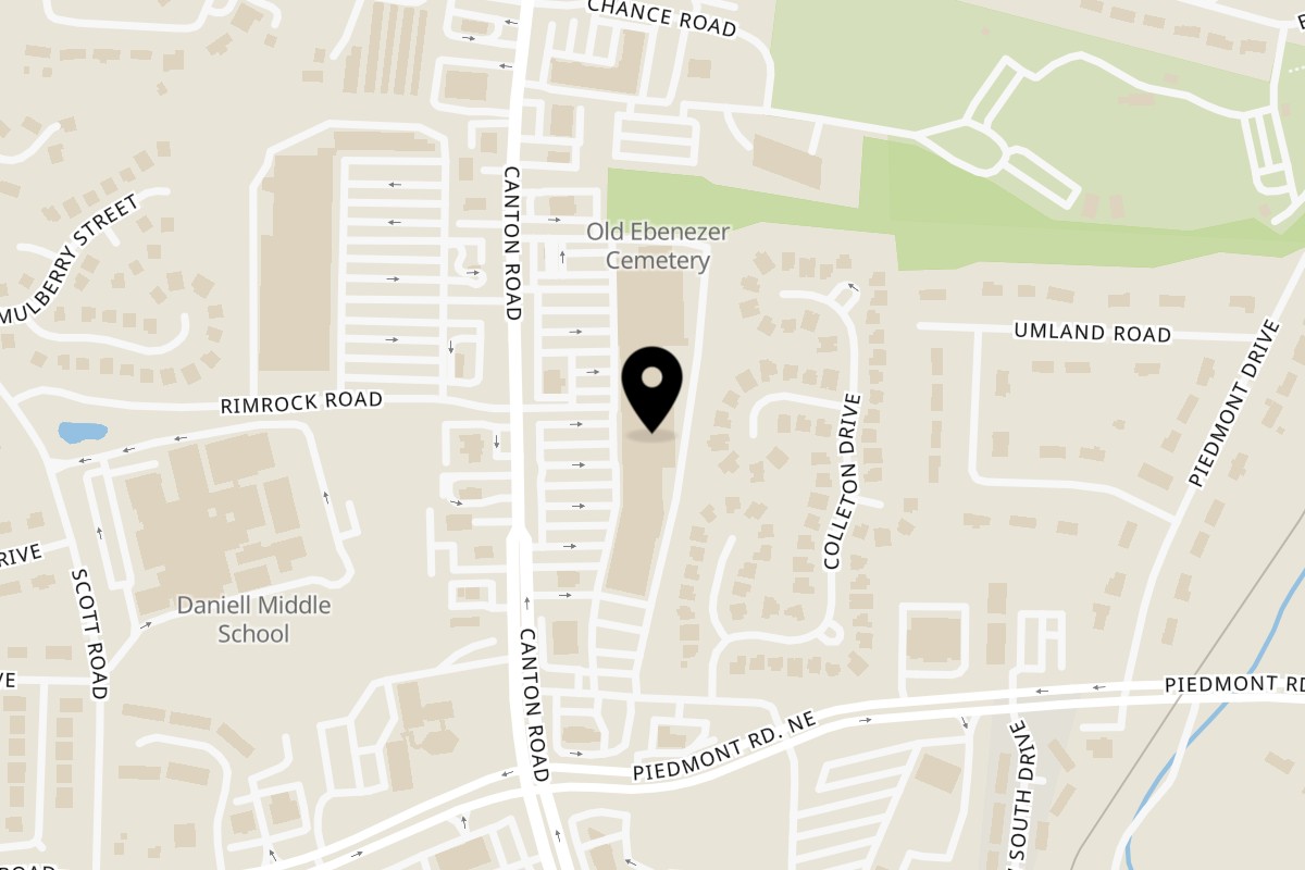 Map showing the location of Gladys African Cuisine on 2932 Canton Rd #190 in Marietta